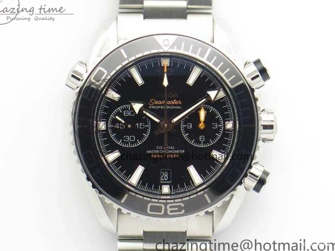 0511 Planet Ocean Master Chrono SS OM 1:1 Best Edition Black Dial On SS Bracelet A9900 V Fashionable 8113